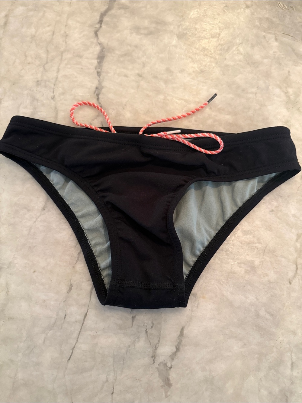 Jolyn Clothing Black Bikini Bottom with Coral Drawstring